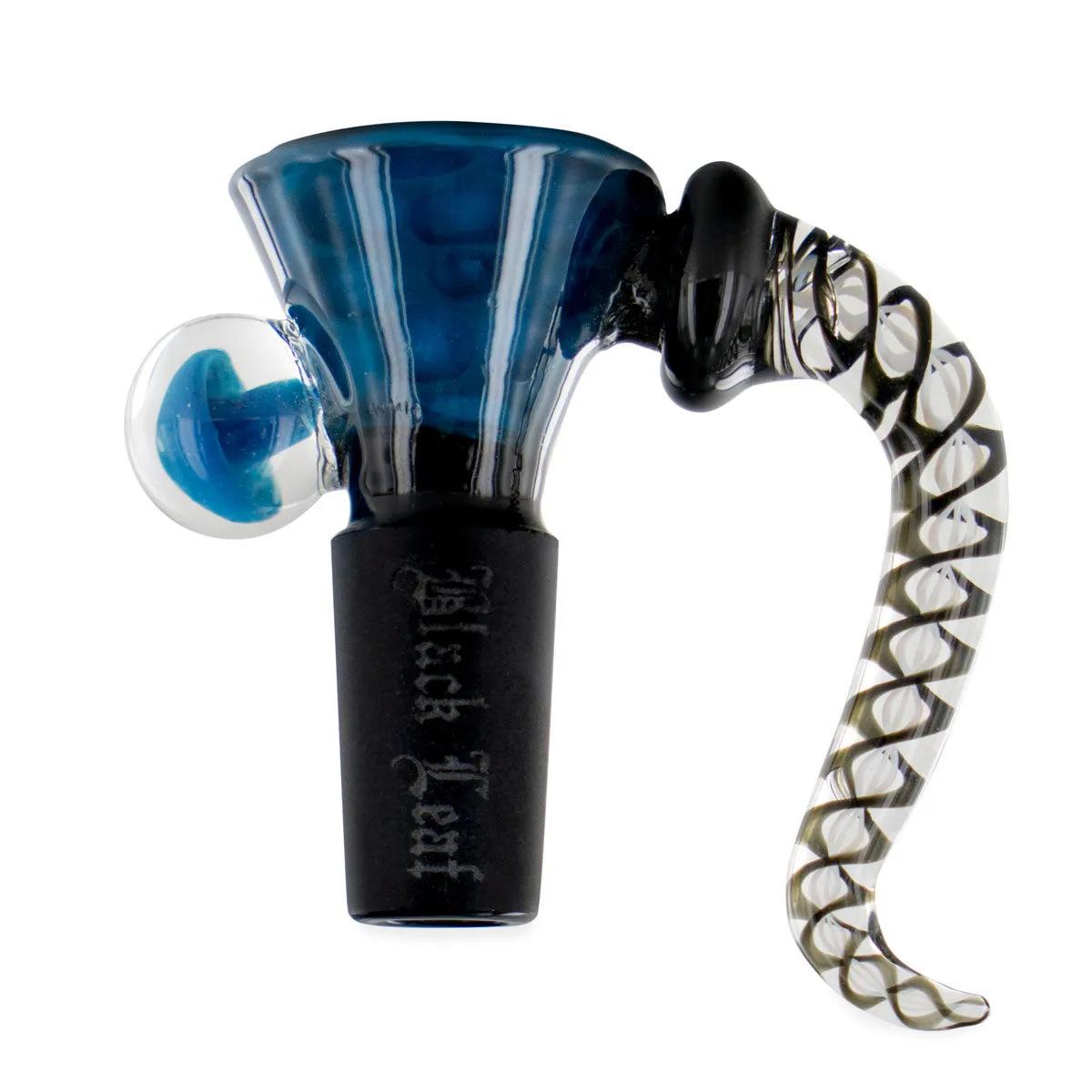 Glass Art Bowl Blue Black Leaf